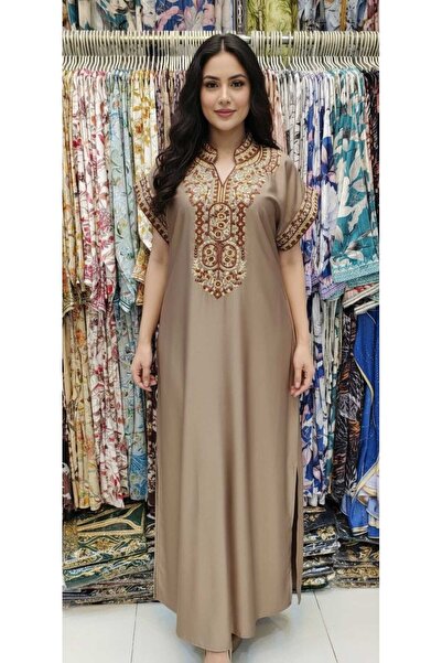 Generic A brown (dark beige) jalabiya with an elegant design and traditional ...