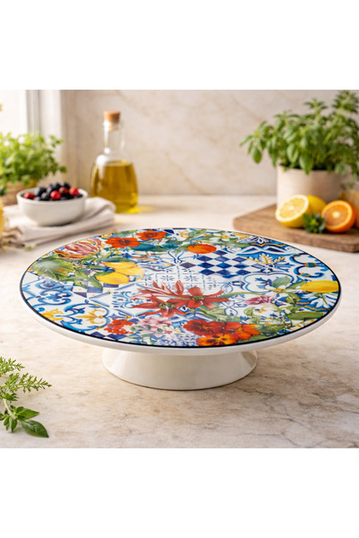 Joy Carmen Porcelain Lemon Patterned Cake Stand Italy Garden 26X9,5Cm 1 Piece...
