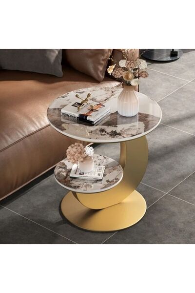 AWD Living Room Side Table, End Table, 2-tier Round Side Table