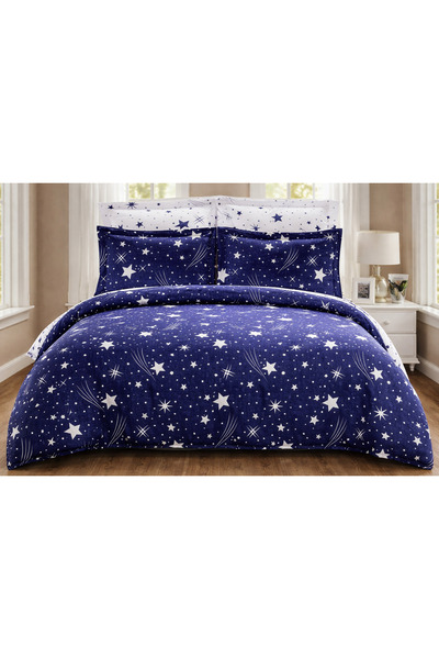 Casa Pucioasa Fine Cotton Bed Linen 6 Pieces Blue with Stars, Elastic,