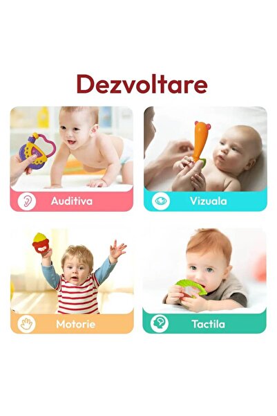 smile toys Set jucarii zornaitoare cu forme inovatoare, texturi diferite, multicolore, 11 buc
