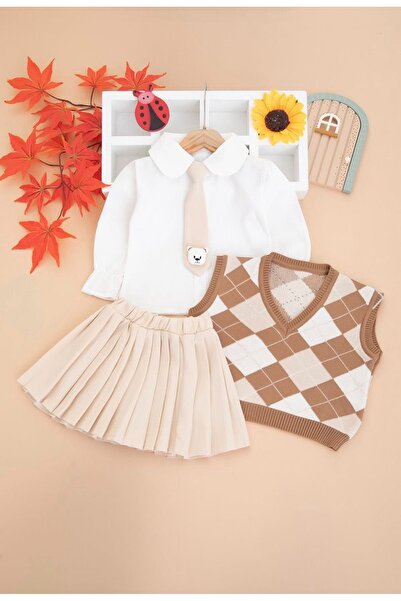 PANDAX KİDS Girl's 4-Piece Holiday Set: Shirt, Sweater, Tie, Skirt (Ages 2-5)