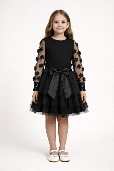 Nacar 23 Nisan 29 Ekim Gösteri Kıyafeti Çiçek Aplikeli Tül Kollu Tütü Etekli ...