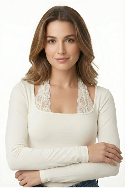 Kurun's Collection Μαλακό Ύφασμα Δαντέλα Με δέσιμο Μακρυμάνικη Μπλούζα