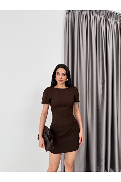 Foola Moda Kadın Mini Elbise Bisiklet Yaka Kısa Kollu Vücuda Oturan Şık Elbis...