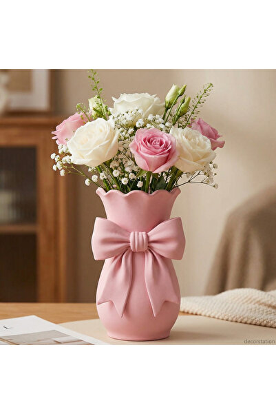 Decorstation Decorative Pink Ribbon Vase