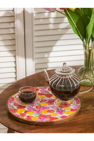 LC Waikiki Çiçek Baskılı Ahşap Tepsi 30 Cm (S6)