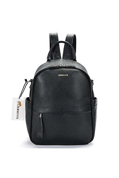 JERMYN'S Women's backpack made of black genuine leather Roma