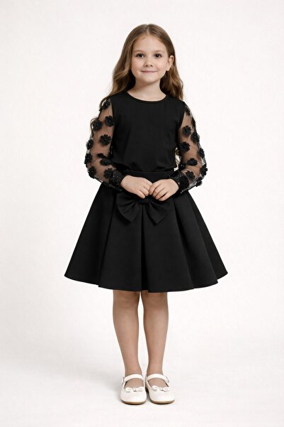 Nacar 23 Nisan 29 Ekim Gösteri Kıyafeti Çiçek Aplikeli Tül Kollu Etekli Kız Ç...