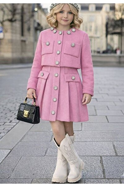 Kids Kız çocuk bayramlık Triko takım etek kazak çanta