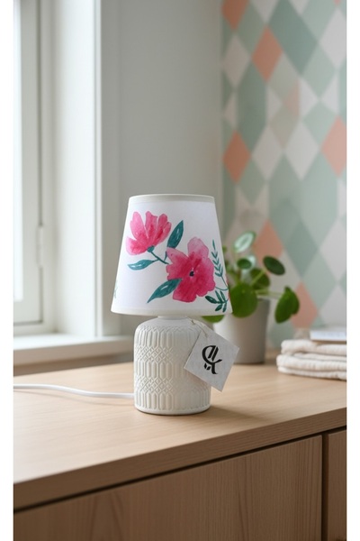 DecorKa Decorative white ceramic lamp with Patterned , elegant design, 23 cm