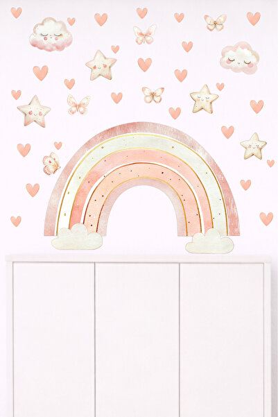 papermoods Pastel Gökkuşağı Temalı Bebek ve Çocuk Odası Duvar Sticker Seti - ...