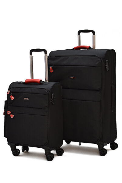 ELATAE Kumaş 2'li Valiz Seti Büyük ve Kabin Boy – Dayanıklı, 360° 8 Tekerlekl...