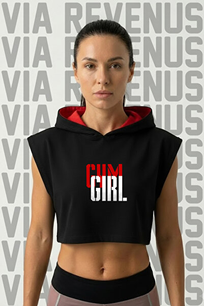 Vordevia Γυναικεία αθλητική μπλούζα με κουκούλα και στάμπα Gym Girl, χωρίς μα...