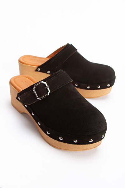 PASSAGE SHOES Women's Genuine Suede Leather Clogs Slippers 6220 Black Suede
