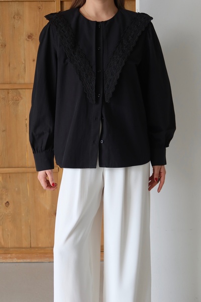 By ÖTE Поплинена риза с дантелена шалче