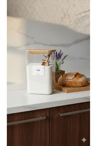 Dia 2900 ml Storage Container with Wooden Lid, Flour Label, Spoon and Gift