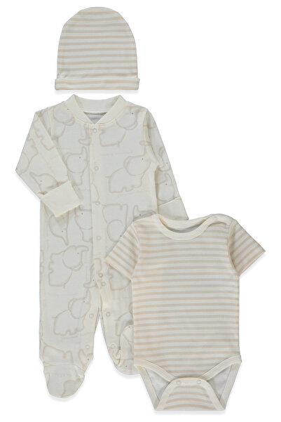 Bebetto Ri̇bana Jumpsuit Set 3-Piece (Happy Animal) Beige