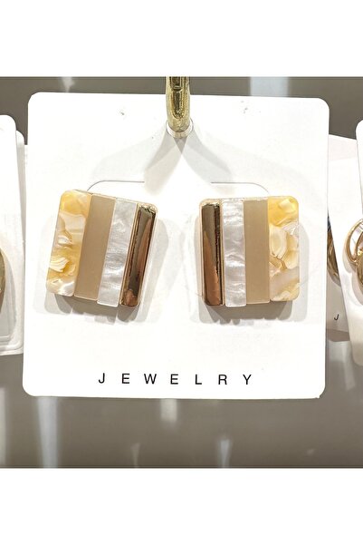 GLOW ACCESSORIES BAE أقراط زرا موديل مربعة الشكل من الفولاذ المقاوم للصدأ