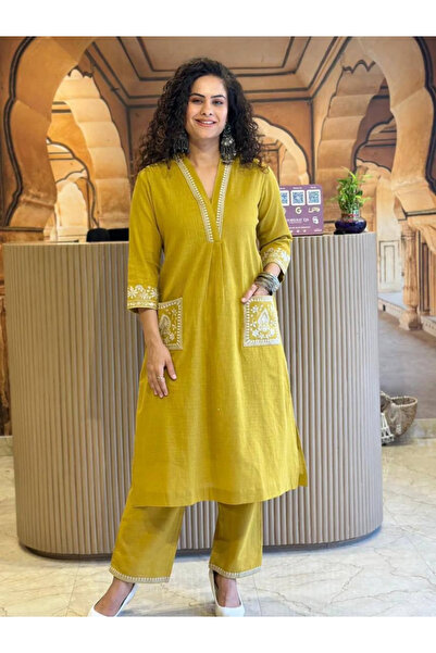 MYSMAR Yellow Cotton Salwar Kameez - FFT5823 | Yellow