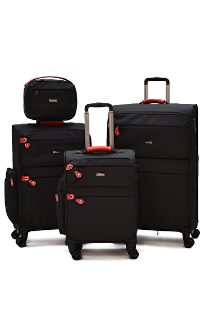 ELATAE Kumaş 4'lü Valiz Seti Büyük, Orta, Küçük & Makyaj – Dayanıklı, Geniş H...