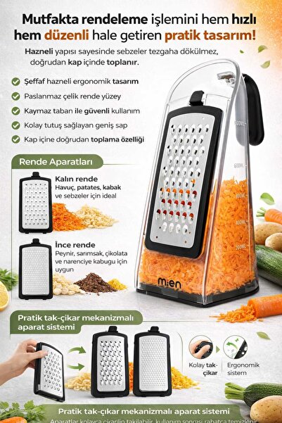 Ogeda Home, Mien Hazneli Rende- Paslanmaz Çelik Çok Amaçlı Mutfak Rendesi-Şef...