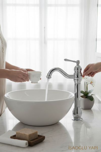 İSAOĞLU YAPI صنبور حوض من الكروم بتصميم ريترو، صنبور حوض فضي عتيق متوافق مع ت...