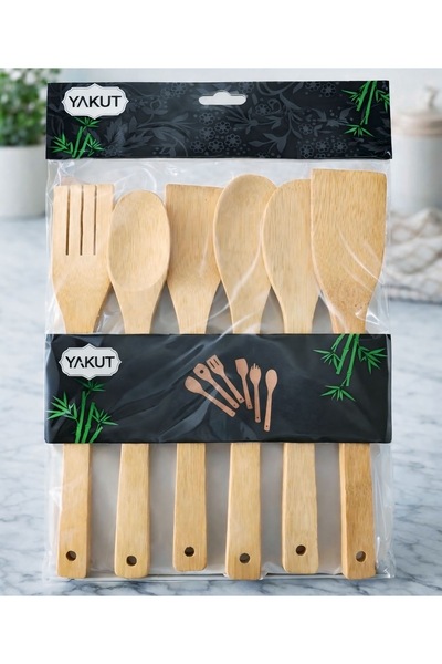 YAKUT Naz Home Doğal Bambu 6 Parça Kaşık & Spatula Seti Çizmez