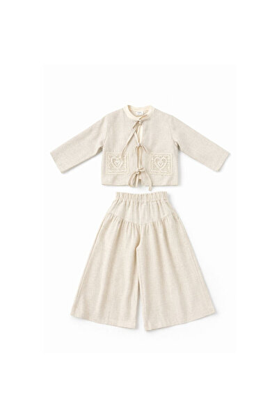 JABBER Girls' Sequence Embroidered Linen 3-Piece Set