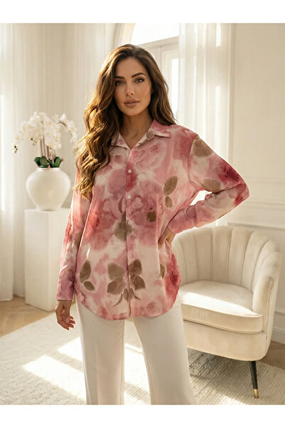 UniqueStore.ro Flowy shirt with abstract print in shades of pink