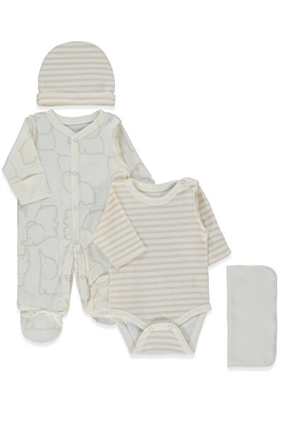 Bebetto Ri̇bana Premature Jumpsuit Set 4 Pieces (Happy Animal) Beige