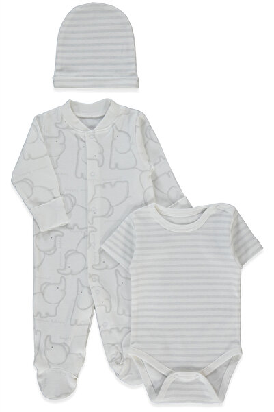 Bebetto طقم ريبانا من 3 قطع (حيوانات سعيدة) رمادي ميلانج