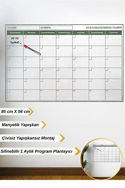 plentiful 85 Cm Kendinden Manyetik Yapışkanlı 1 Aylık Planlayıcı Sticer Duvar...