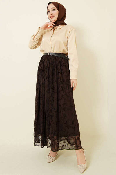 Blue Morpho Belted Patterned Tulle Skirt