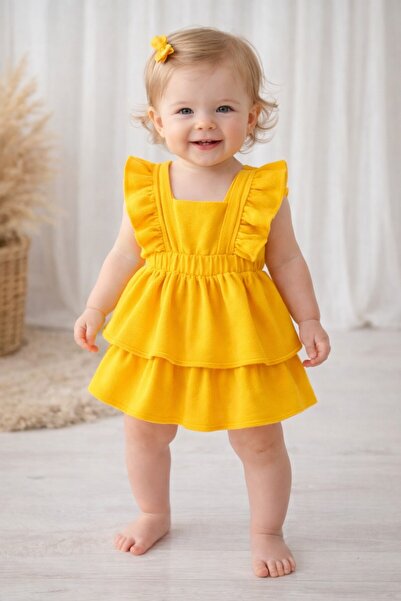 bebekpare Kız Bebek Sarı Yazlık Elbise Çapraz Askılı Fırfırlı