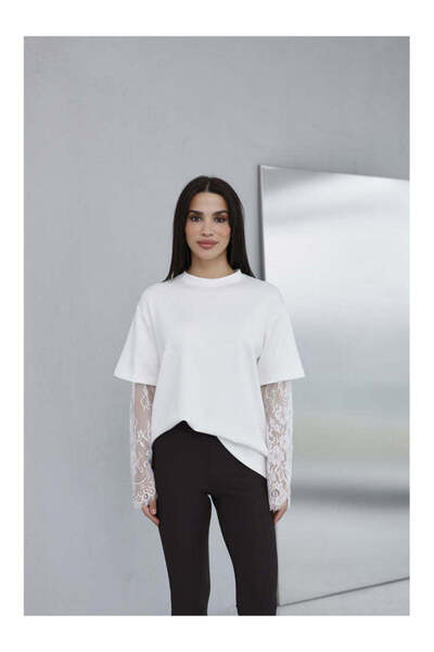 IŞILDA FASHION Lace Sleeve T-Shirt