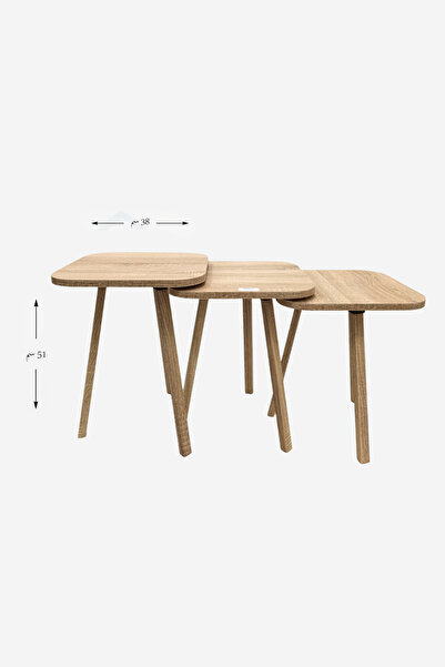 Ch طقم طاولات خدمة متداخلة 3 قطع خشبية باللون الخشبي الفاتح تصميم اسكندنافي د...