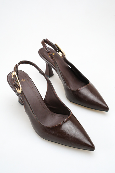 meyra'nın ayakkabıları Women's Bitter Brown Yanki Buckle Open-Back Heeled Shoes