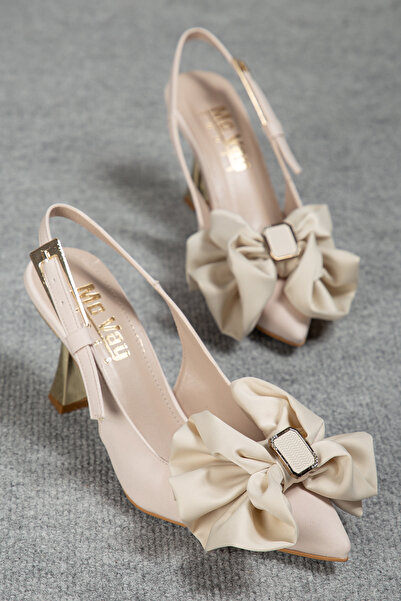 Mc vay Shoes Open Back Ribbon Gold Heel Stylish Women's Stiletto