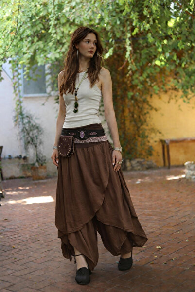 EREN STYLE Women's Asymmetrical Capped Silk Shalwar Trousers