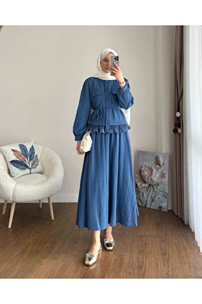 Miraydın Butik Lace Detailed Shirt and Skirt Set M25191 - Navy Blue