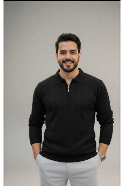 SYNXSTORE Erkek Yarım Fermuarlı Polo Yaka Mevsimlik Kazak