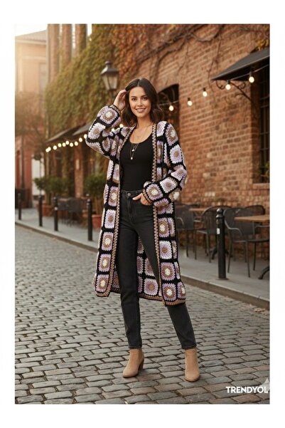 aryam butik Women's Hand Knitted Patchwork Cardigan Authentic