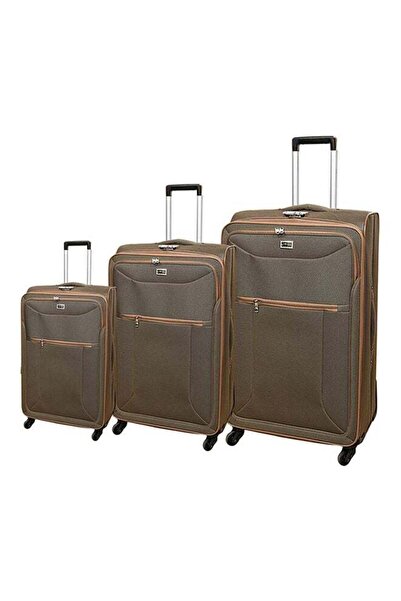 New Travel Softside 3 Piece Luggage Trolley Set Lt Brown
