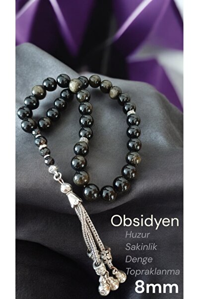 arzela سبحة من الحجر الطبيعي أوبسيديان 33 قطعة سبحة رجالية 10 ملم حجر