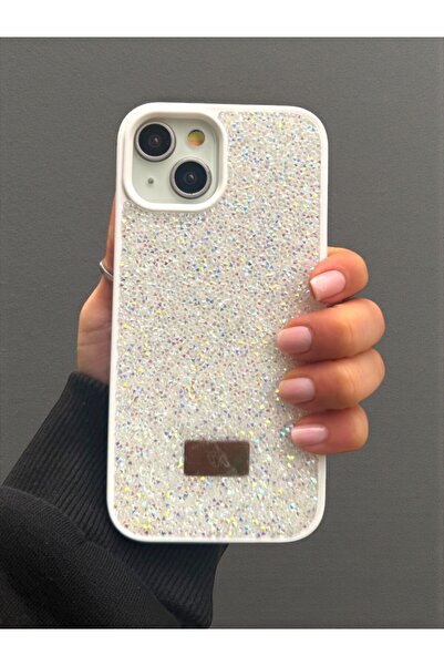 KVK PRİVACY iPhone 13 / 14 / 15 Uyumlu – Elmas Tasarımlı, Beyaz Taşlı, Işıltı...