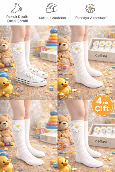 CALLAVI Papatya Kız Çocuk Diz Altı Çorap 4 çift