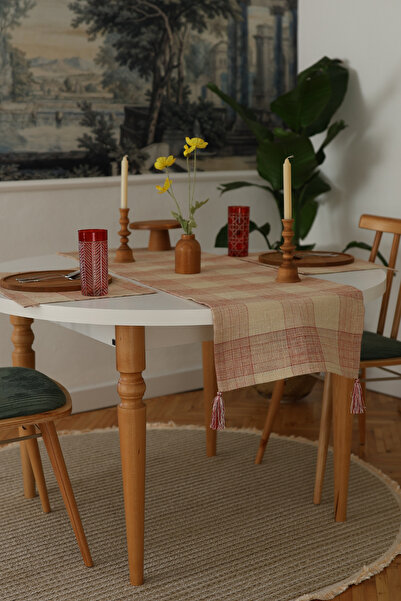 Yakacihome Jute Red Jute Fabric Tassel Runner 40X140 cm