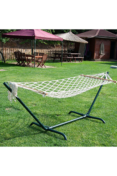 stratecht Metal Standlı Örgü Bahçe Hamağı 285x95 cm 120 kg Taşıma Kapasiteli ...