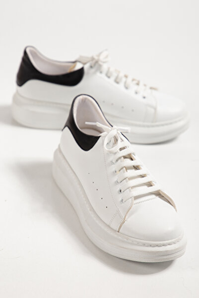 derim shoes White Black Detailed Thick Sole Sneaker – Faux Leather Casual Spo...